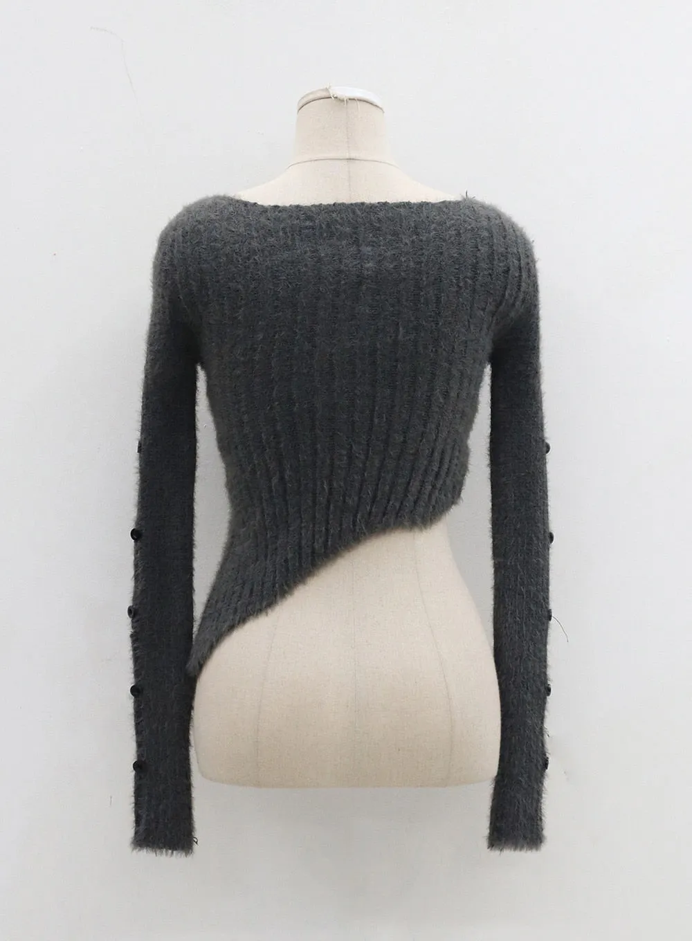 Cut Out Button Sleeve Cropped Knit Top BD23