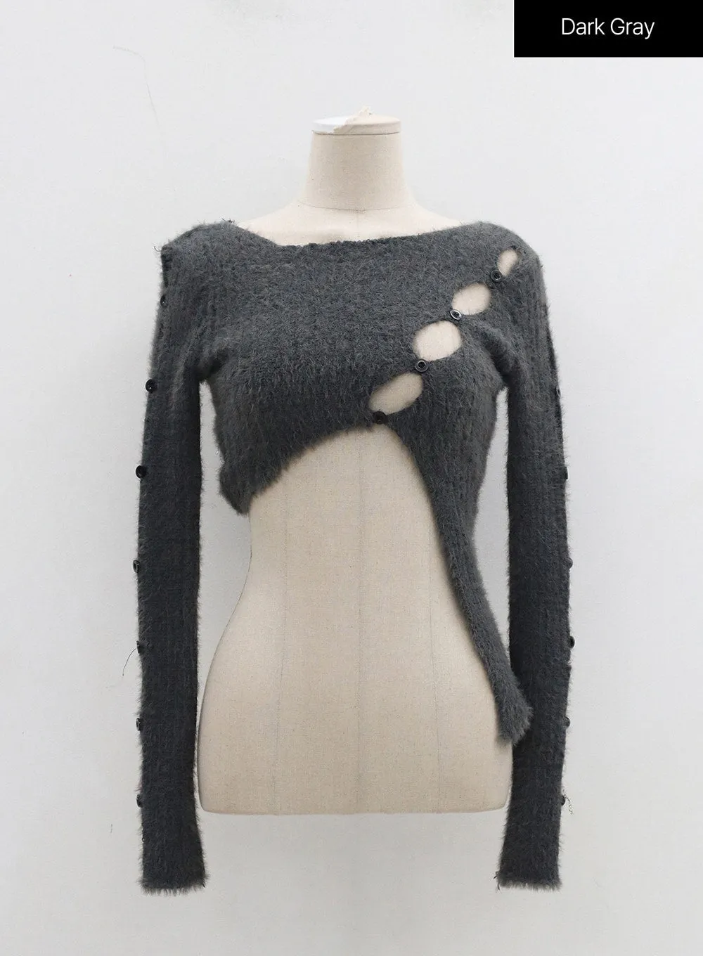 Cut Out Button Sleeve Cropped Knit Top BD23