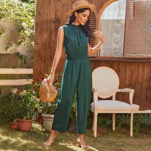 Dark green Open back sleeveless jumpsuit