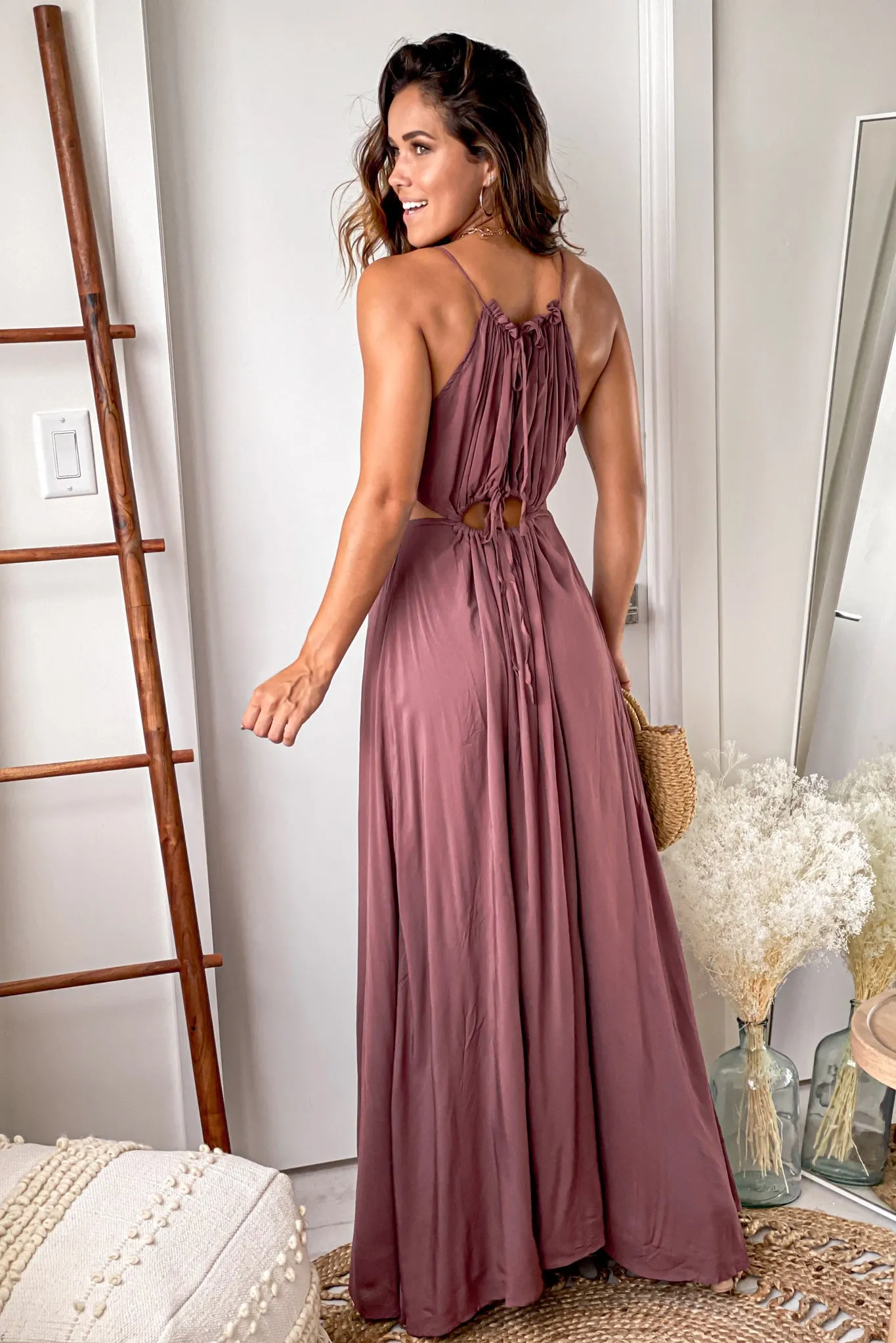 Dusty Brick Maxi Dress With Cut Out