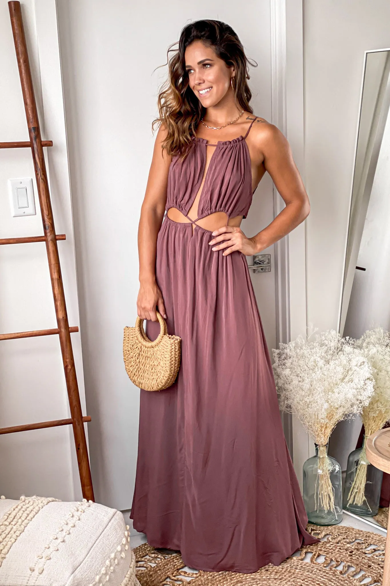Dusty Brick Maxi Dress With Cut Out