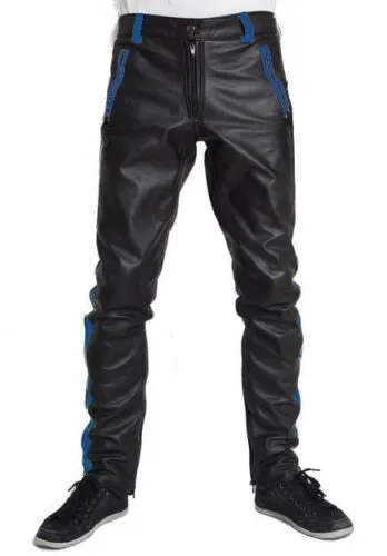 Faux Leather Side Colored Stripe Black Pants