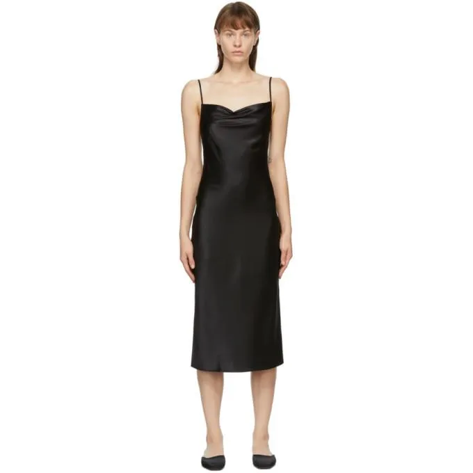 Fleur du Mal Black Silk Cowl Neck Slip Dress