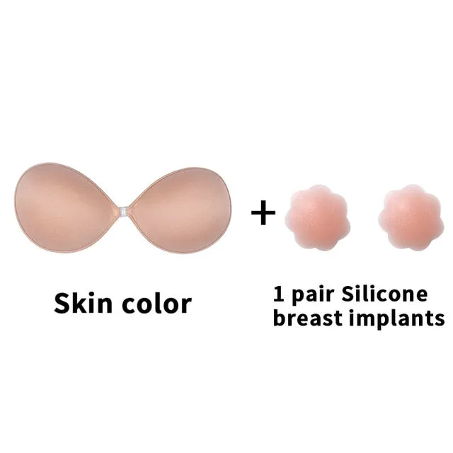 Invisible Push Up Bra Self-Adhesive Silicone Seamless Front Closure Sticky Backless Strapless Bra