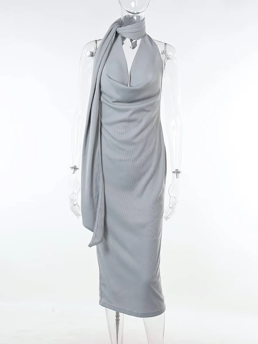 Open Back Halter Neck Collar Dress