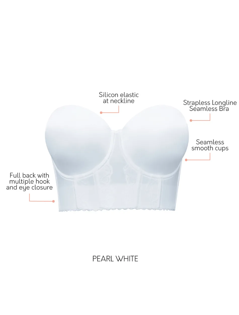 Parfait Elissa Longline Strapless Bustier, White| White Strapless Bustier | Parfait Elissa Longline Strapless Bra White