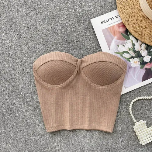 Strapless Tanks Camis Women Summer Corset Crop Tube Tops with Built In Bras
