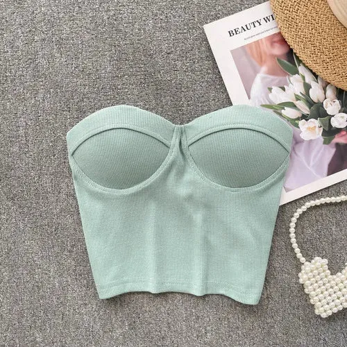 Strapless Tanks Camis Women Summer Corset Crop Tube Tops with Built In Bras