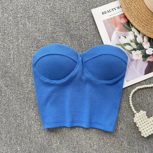 Strapless Tanks Camis Women Summer Corset Crop Tube Tops with Built In Bras
