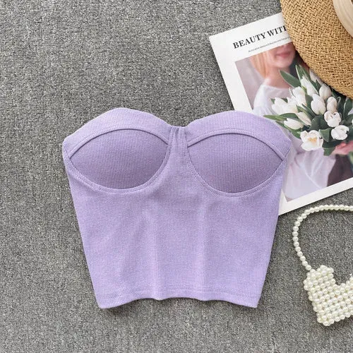 Strapless Tanks Camis Women Summer Corset Crop Tube Tops with Built In Bras