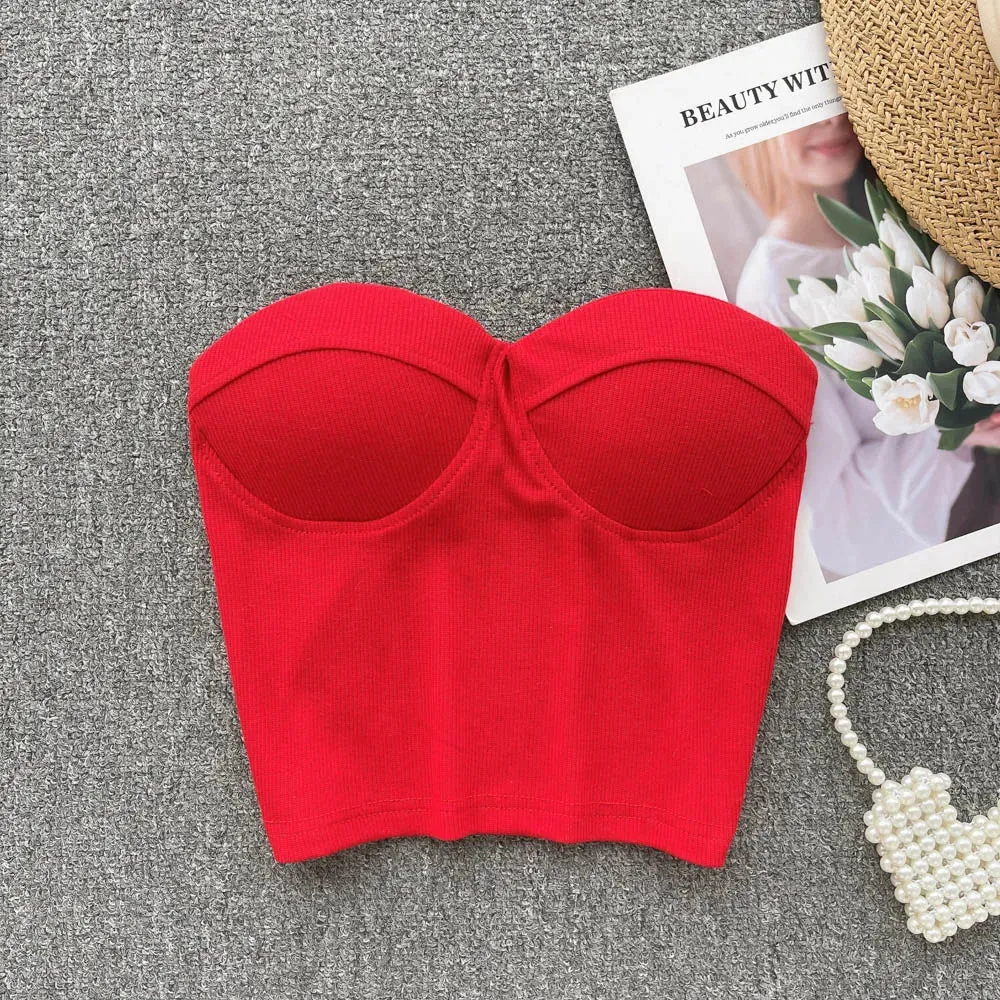 Strapless Tanks Camis Women Summer Corset Crop Tube Tops with Built In Bras