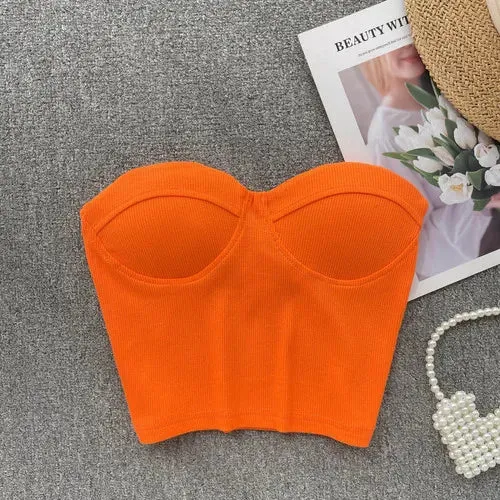 Strapless Tanks Camis Women Summer Corset Crop Tube Tops with Built In Bras