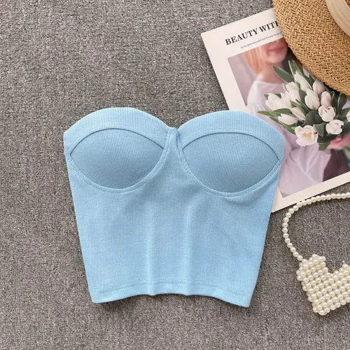 Strapless Tanks Camis Women Summer Corset Crop Tube Tops with Built In Bras